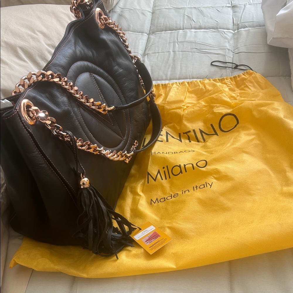 Valentino Black Shoulder Bag with rose goldChain